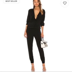 Monrow Black Crepe Button Down Long Sleeve Jumpsuit Size Medium